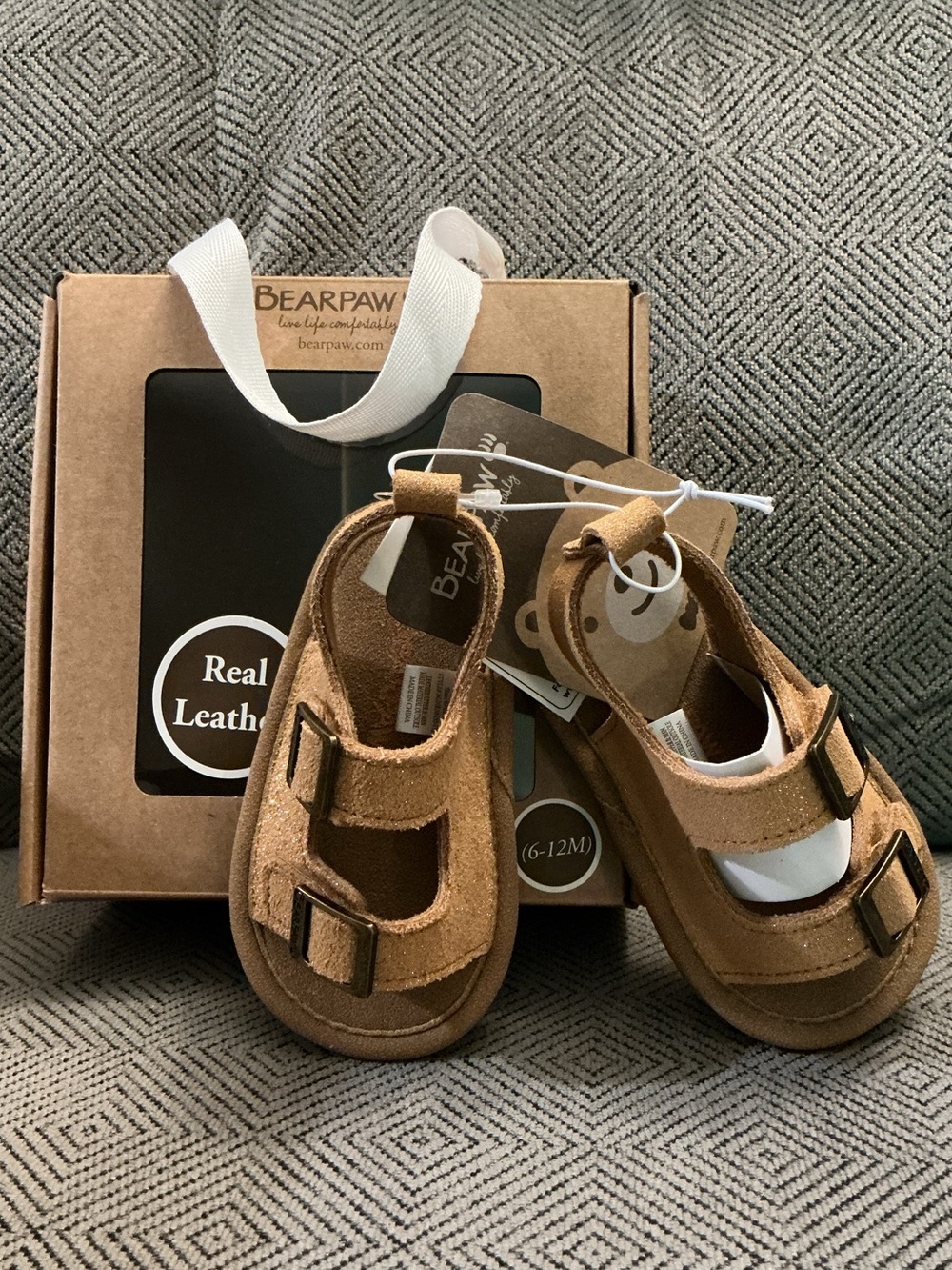 NEW Bearpaw Kids' Brown Glitter Suede Leather Sandals